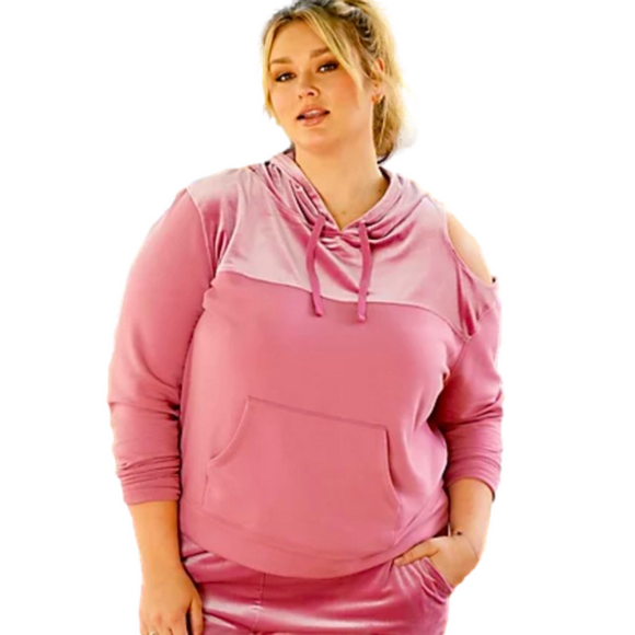 All Worthy by Hunter McGrady Tops - All Worthy Hunter McGrady cold shoulder velour & fleece hoodie women’s large